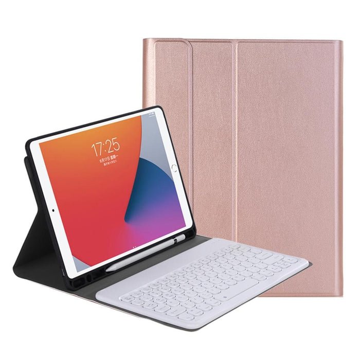 Ya098B Detachable Lambskin Texture Round Keycap Bluetooth Keyboard Leather Tablet Case With Pen Slot & Stand For Ipad Air 4 10.9 Inch 2020 / Pro 11 Inch 2020 & 2018