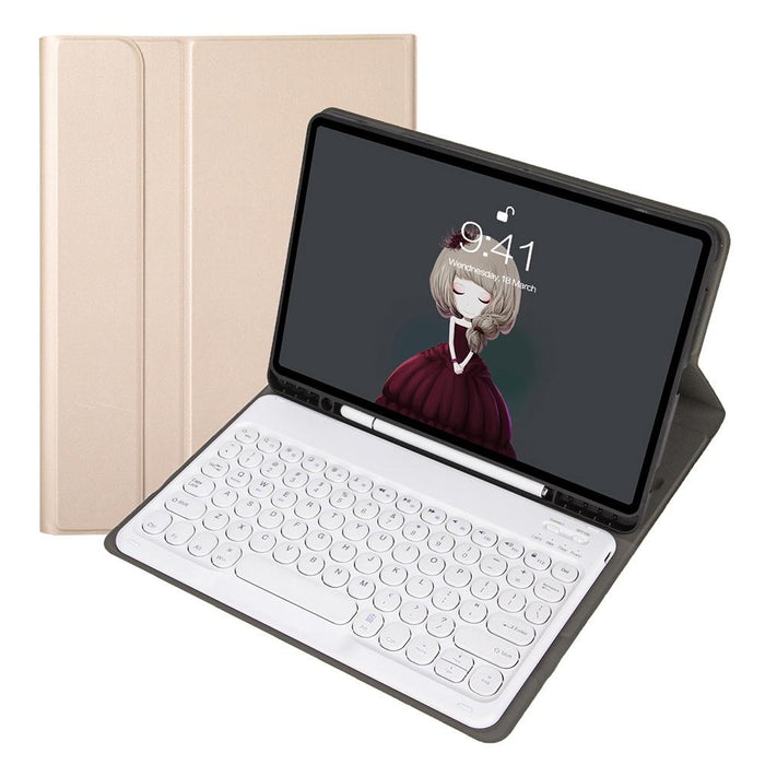 Ydetachable Lambskin Texture Round Keycap Bluetooth Keyboard Leather Tablet Case With Pen Slot & Stand For Ipad 10.2 2020 & 2019 / Air 3 10.5 Inch / Pro 10.5 Inch