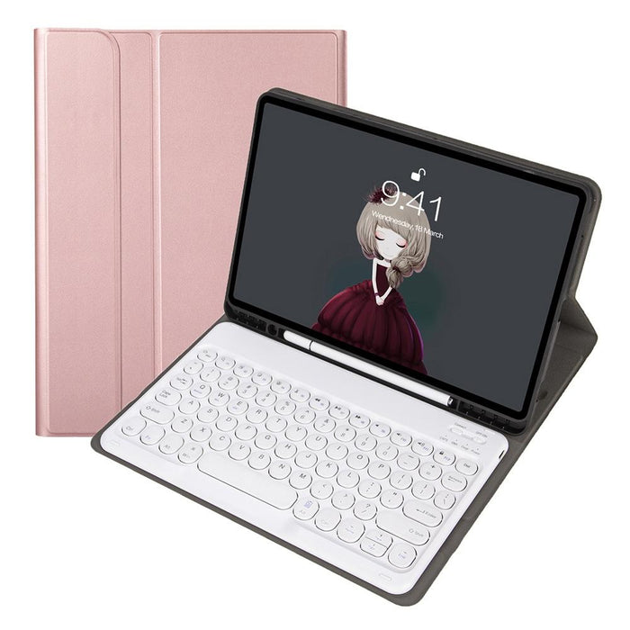 Ydetachable Lambskin Texture Round Keycap Bluetooth Keyboard Leather Tablet Case With Pen Slot & Stand For Ipad 10.2 2020 & 2019 / Air 3 10.5 Inch / Pro 10.5 Inch