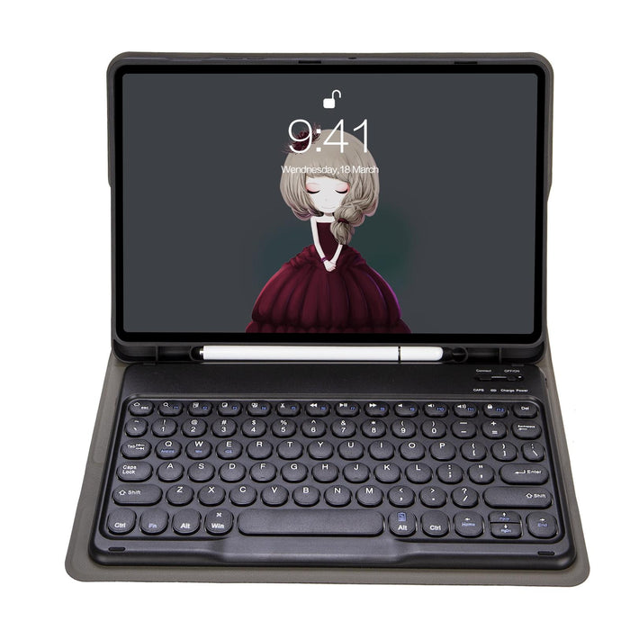 Ya07B Detachable Lambskin Texture Round Keycap Bluetooth Keyboard Leather Tablet Case With Pen Slot & Stand / Pro 9.7 Inch / Air 2 /Air