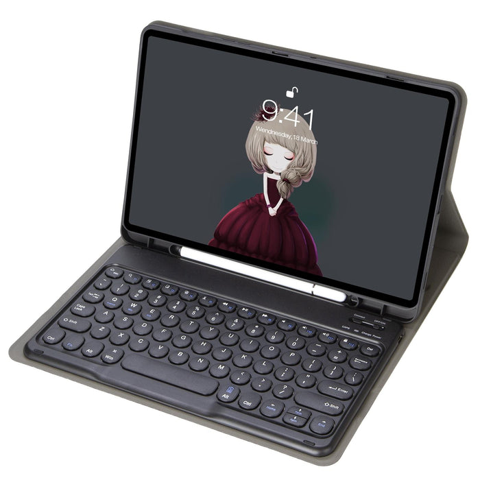 Ya07B Detachable Lambskin Texture Round Keycap Bluetooth Keyboard Leather Tablet Case With Pen Slot & Stand / Pro 9.7 Inch / Air 2 /Air