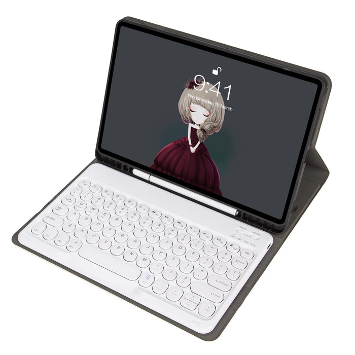 Ya07B Detachable Lambskin Texture Round Keycap Bluetooth Keyboard Leather Tablet Case With Pen Slot & Stand / Pro 9.7 Inch / Air 2 /Air