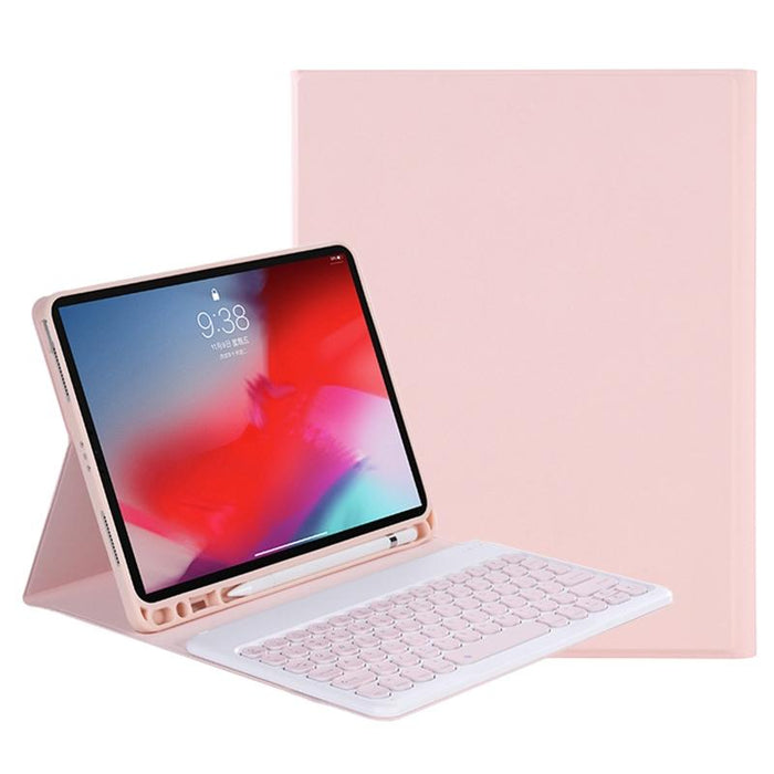 Y-C11B 2021 Detachable Candy Colour Skin Texture Round Keycap Bluetooth Keyboard Leather Tablet Case With Pen Slot & Stand For Ipad Pro 11 2021