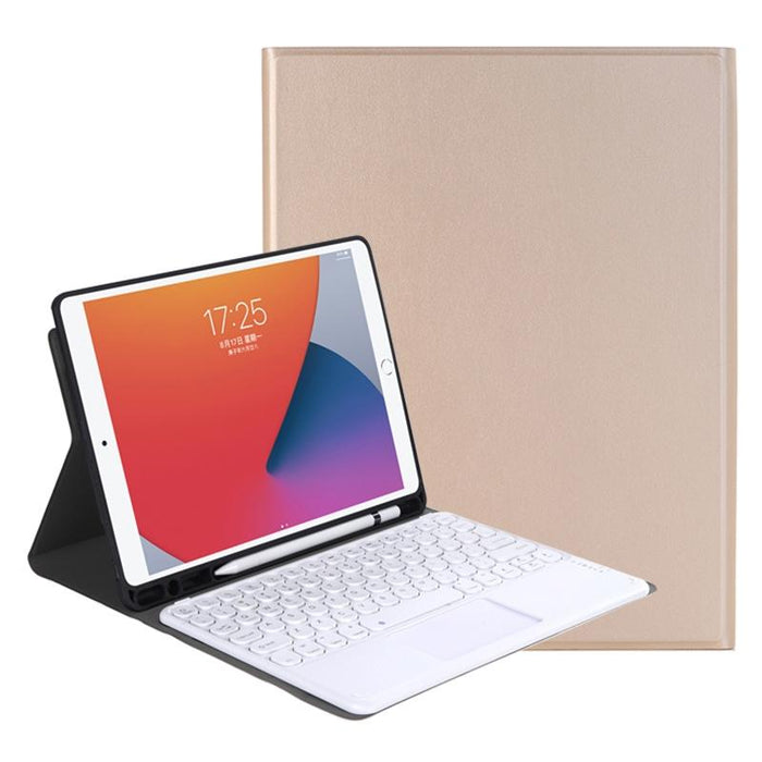 Y2021 Detachable Lambskin Texture Round Keycap Bluetooth Keyboard Leather Tablet Case With Touch Control & Pen Slot & Stand For Ipad Pro 11 2021