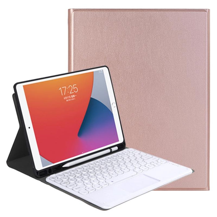 Y2021 Detachable Lambskin Texture Round Keycap Bluetooth Keyboard Leather Tablet Case With Touch Control & Pen Slot & Stand For Ipad Pro 11 2021