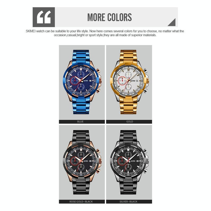Men Stainless Steel Quartz Watch with Luminous Calendar
