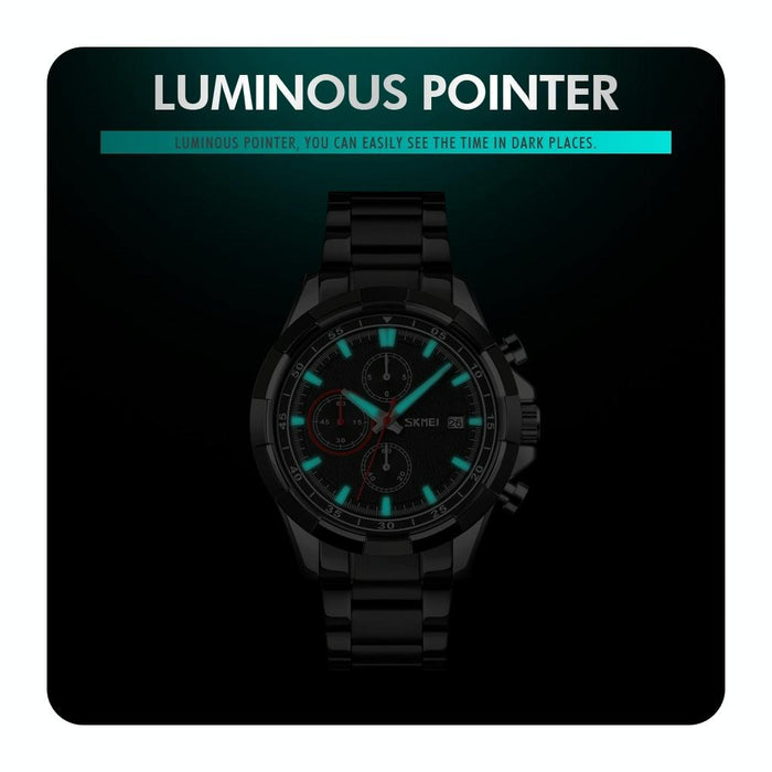 Men Stainless Steel Quartz Watch with Luminous Calendar