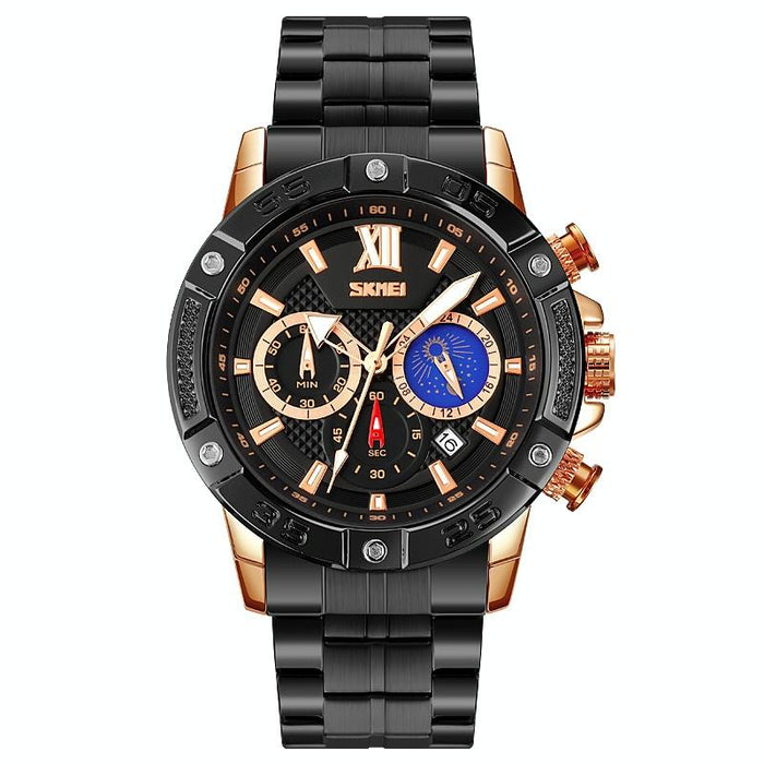 Stainless Steel Men Moonphase Quartz Watch with Strap