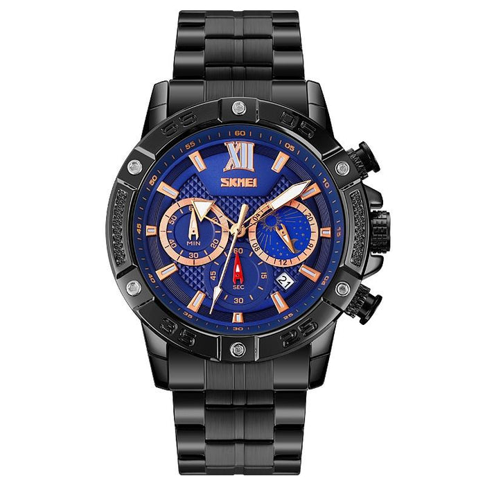 Stainless Steel Men Moonphase Quartz Watch with Strap