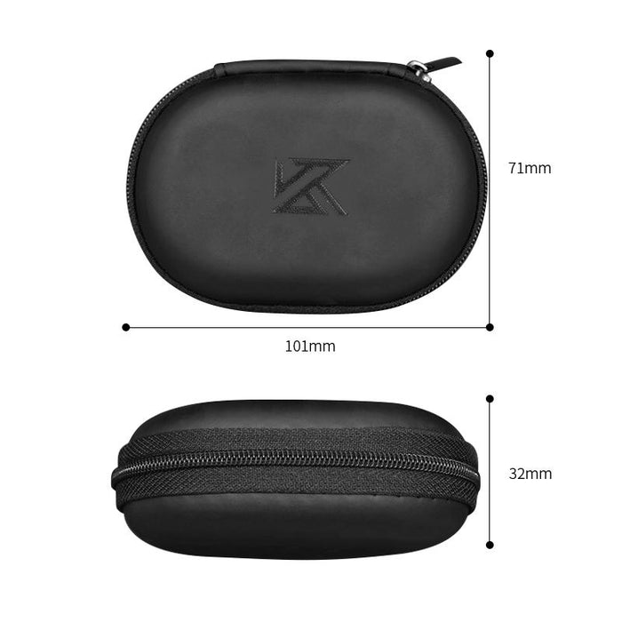 Kz Portable Pu Leather Oval Data Cable Charger Earphone Storage Box Black