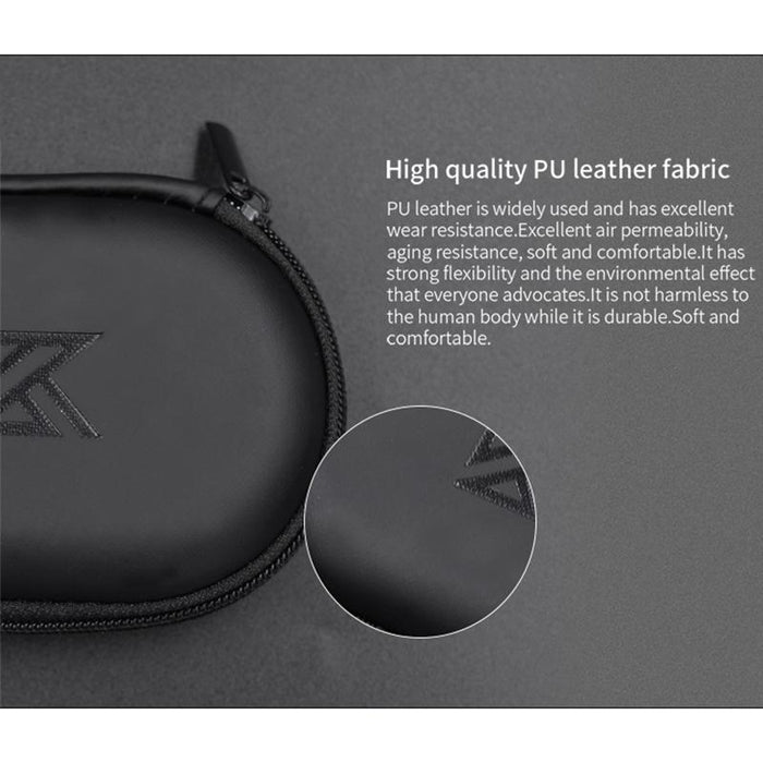 Kz Portable Pu Leather Oval Data Cable Charger Earphone Storage Box Black