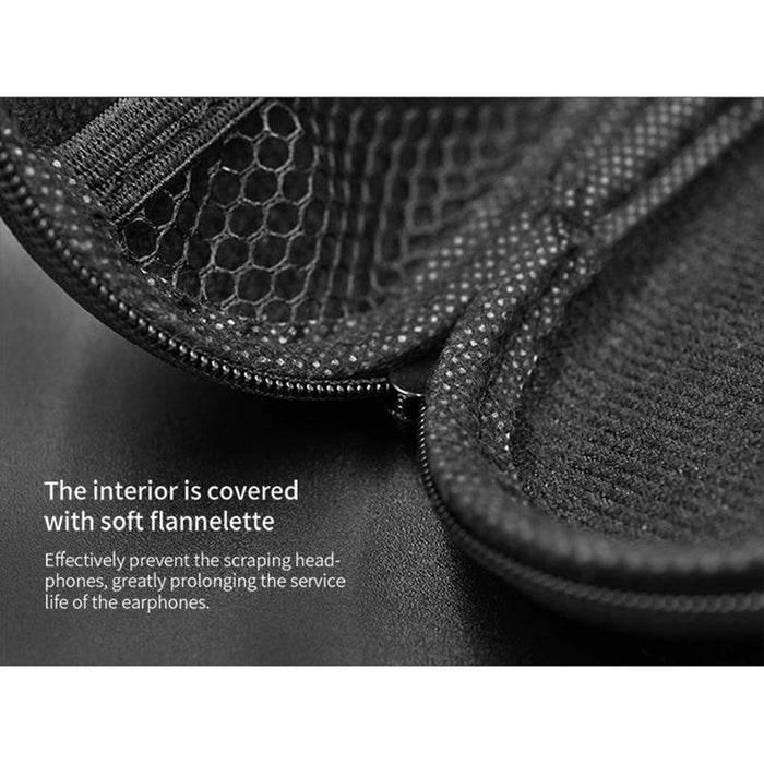 Kz Portable Pu Leather Oval Data Cable Charger Earphone Storage Box Black