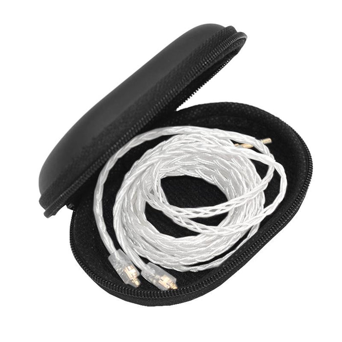 Kz Portable Pu Leather Oval Data Cable Charger Earphone Storage Box Black