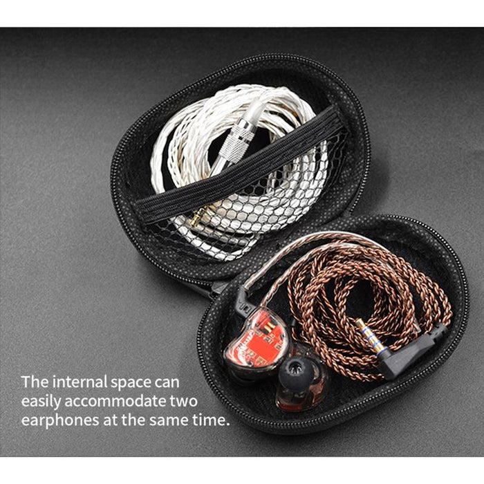 Kz Portable Pu Leather Oval Data Cable Charger Earphone Storage Box Black