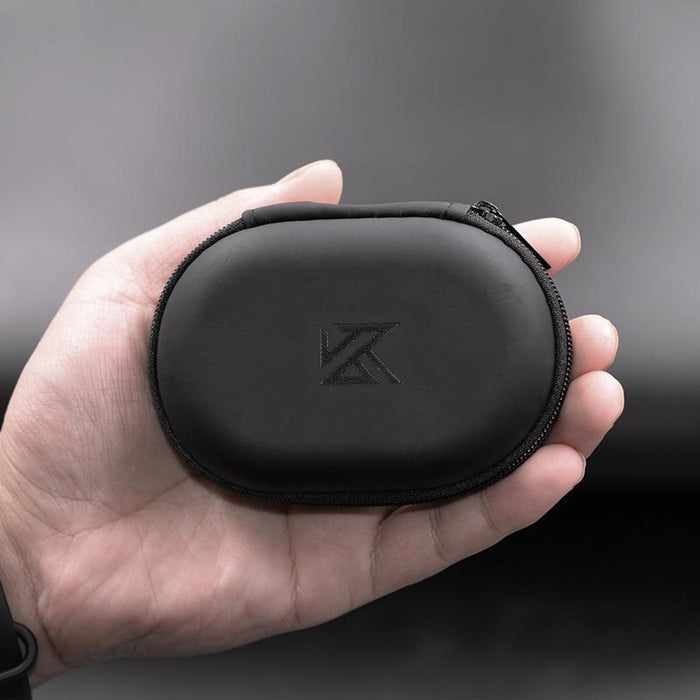 Kz Portable Pu Leather Oval Data Cable Charger Earphone Storage Box Black