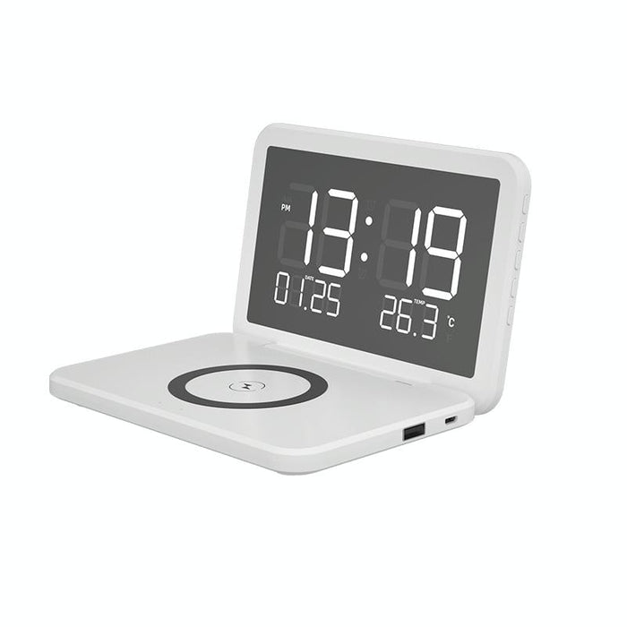 Foldable Desk Calendar Clock With Wireless Charger & Alarm