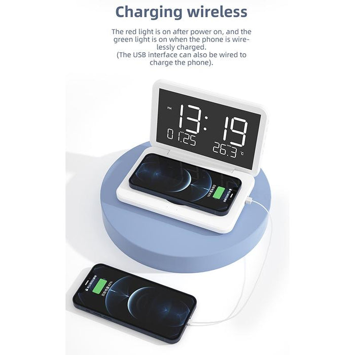 Foldable Desk Calendar Clock With Wireless Charger & Alarm