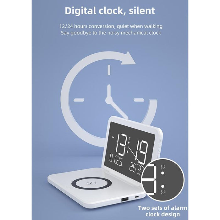 Foldable Desk Calendar Clock With Wireless Charger & Alarm
