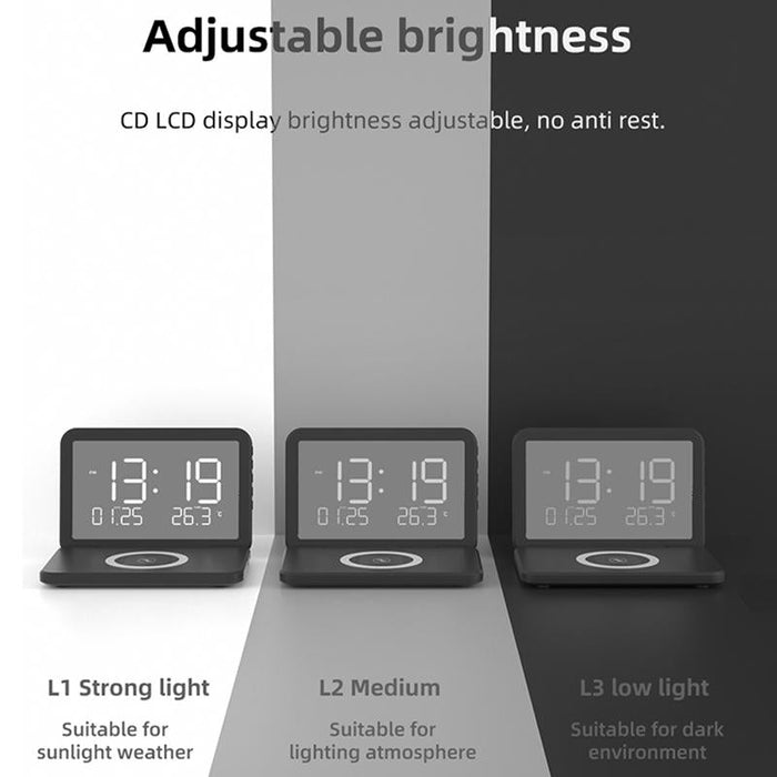 Foldable Desk Calendar Clock With Wireless Charger & Alarm