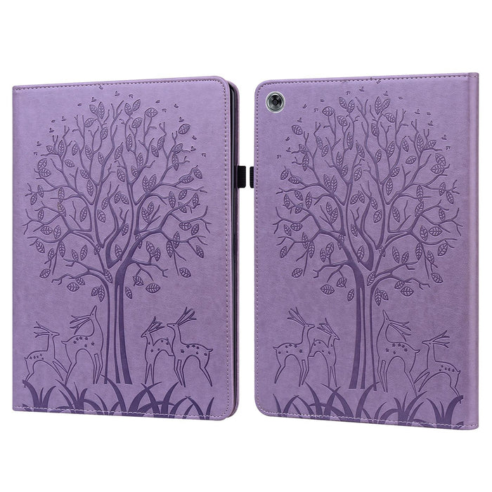 Tree & Deer Pattern Pressed Printing Horizontal Flip Pu Leather Case With Holder & Card Slots