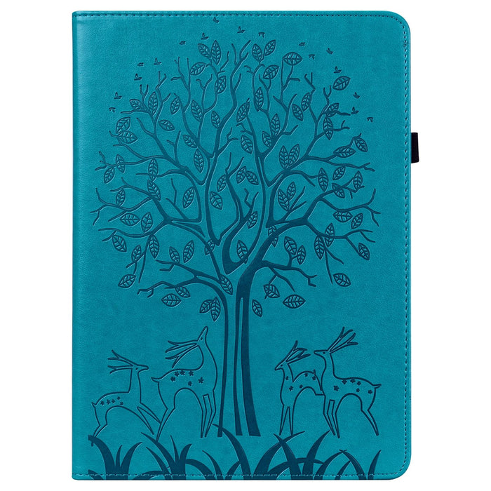 Tree & Deer Pattern Pressed Printing Horizontal Flip Pu Leather Case With Holder & Card Slots