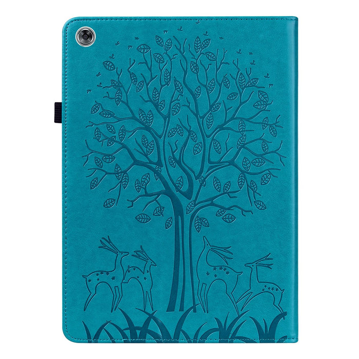 Tree & Deer Pattern Pressed Printing Horizontal Flip Pu Leather Case With Holder & Card Slots