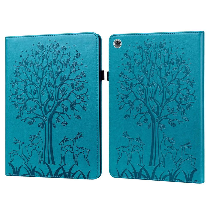 Tree & Deer Pattern Pressed Printing Horizontal Flip Pu Leather Case With Holder & Card Slots
