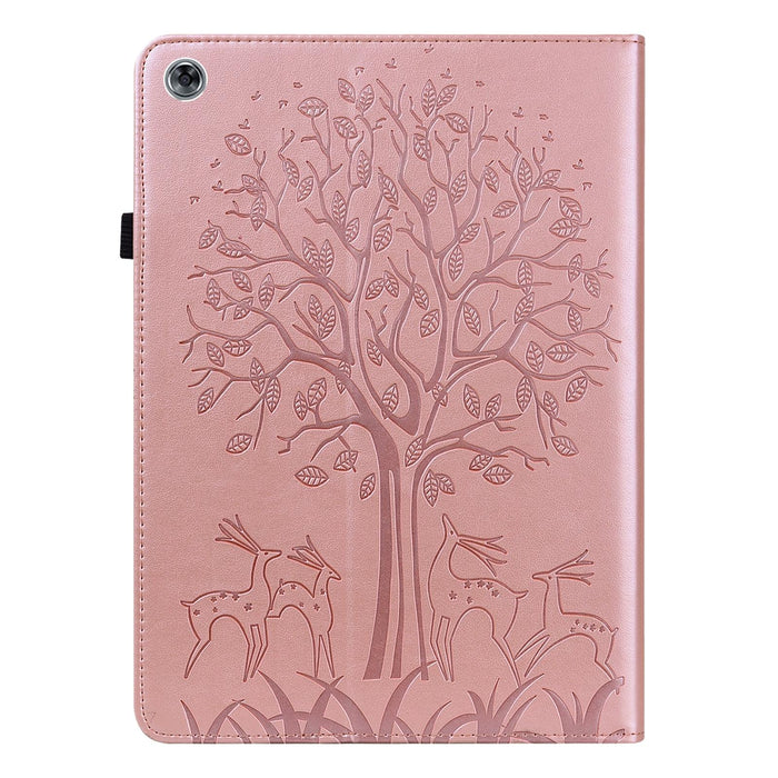 Tree & Deer Pattern Pressed Printing Horizontal Flip Pu Leather Case With Holder & Card Slots