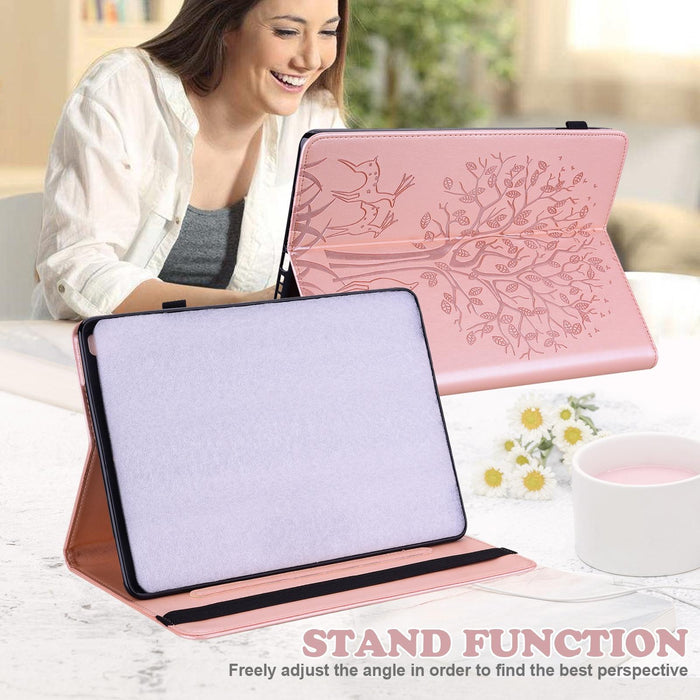 Tree & Deer Pattern Pressed Printing Horizontal Flip Pu Leather Case With Holder & Card Slots