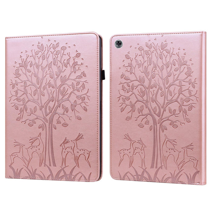 Tree & Deer Pattern Pressed Printing Horizontal Flip Pu Leather Case With Holder & Card Slots
