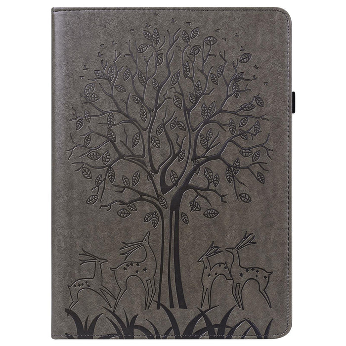 Tree & Deer Pattern Pressed Printing Horizontal Flip Pu Leather Case With Holder & Card Slots