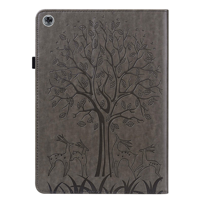 Tree & Deer Pattern Pressed Printing Horizontal Flip Pu Leather Case With Holder & Card Slots