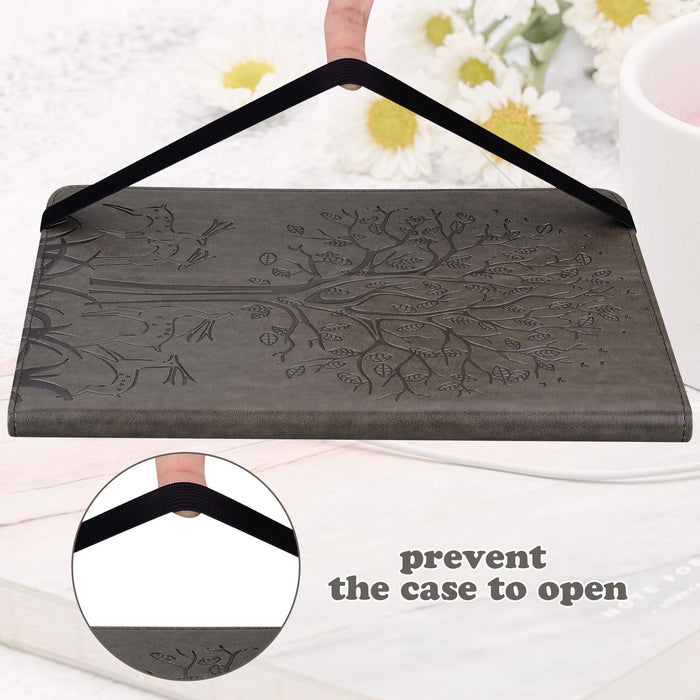 Tree & Deer Pattern Pressed Printing Horizontal Flip Pu Leather Case With Holder & Card Slots