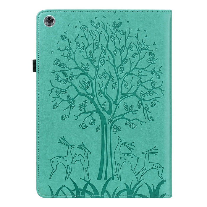 Tree & Deer Pattern Pressed Printing Horizontal Flip Pu Leather Case With Holder & Card Slots