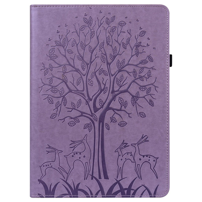 Tree & Deer Pattern Pressed Printing Horizontal Flip Pu Leather Case With Holder & Card Slots