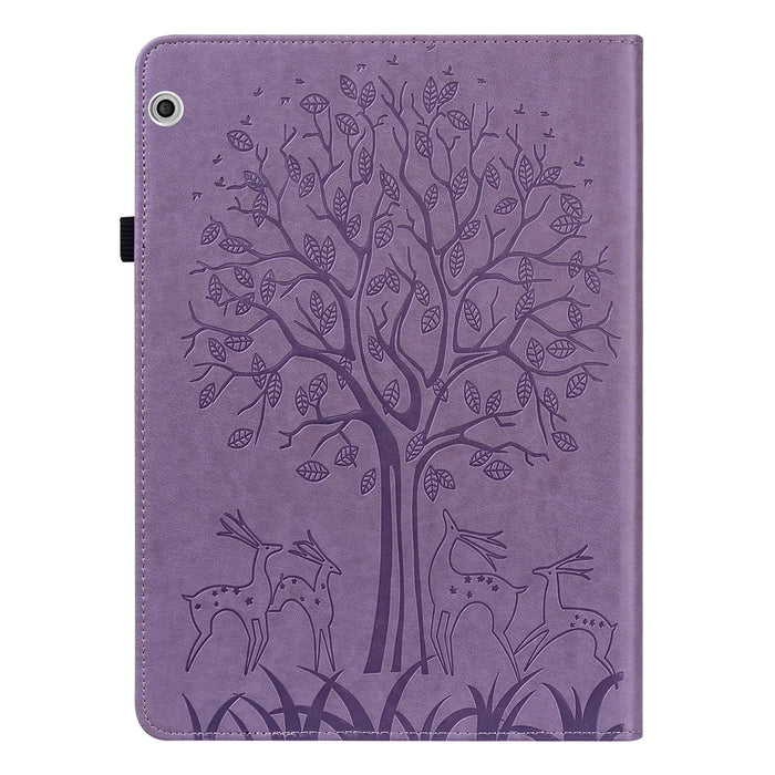 Tree & Deer Pattern Pressed Printing Horizontal Flip Pu Leather Case With Holder & Card Slots