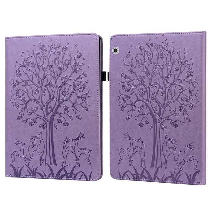 Tree & Deer Pattern Pressed Printing Horizontal Flip Pu Leather Case With Holder & Card Slots