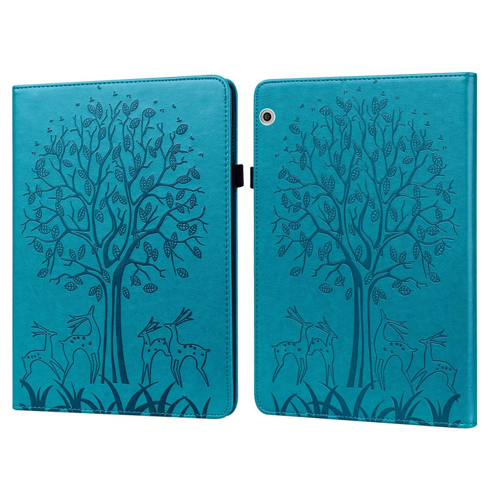 Tree & Deer Pattern Pressed Printing Horizontal Flip Pu Leather Case With Holder & Card Slots