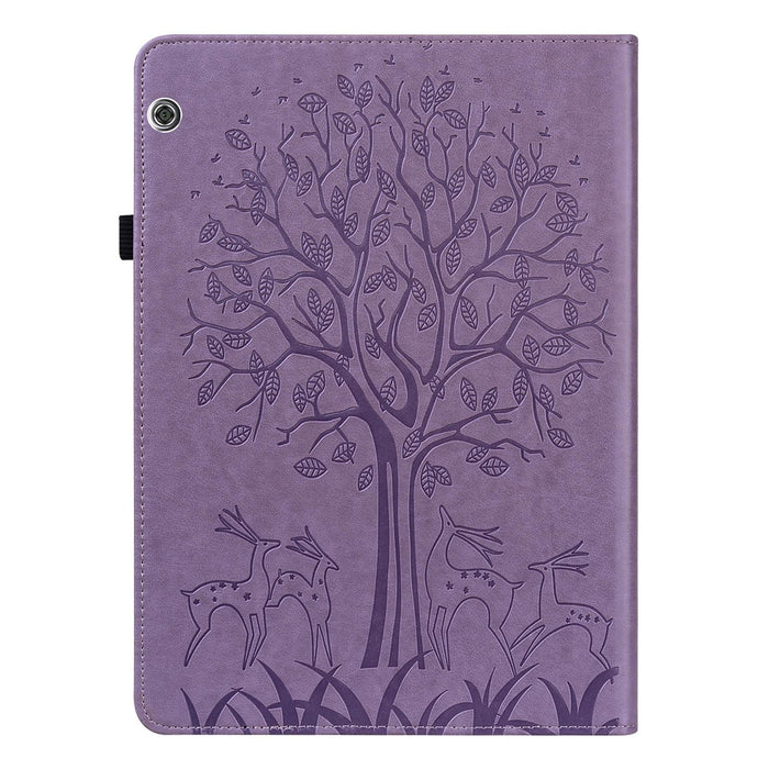 Tree & Deer Pattern Pressed Printing Horizontal Flip Pu Leather Case With Holder & Card Slots