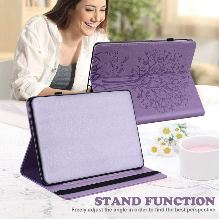 Tree & Deer Pattern Pressed Printing Horizontal Flip Pu Leather Case With Holder & Card Slots