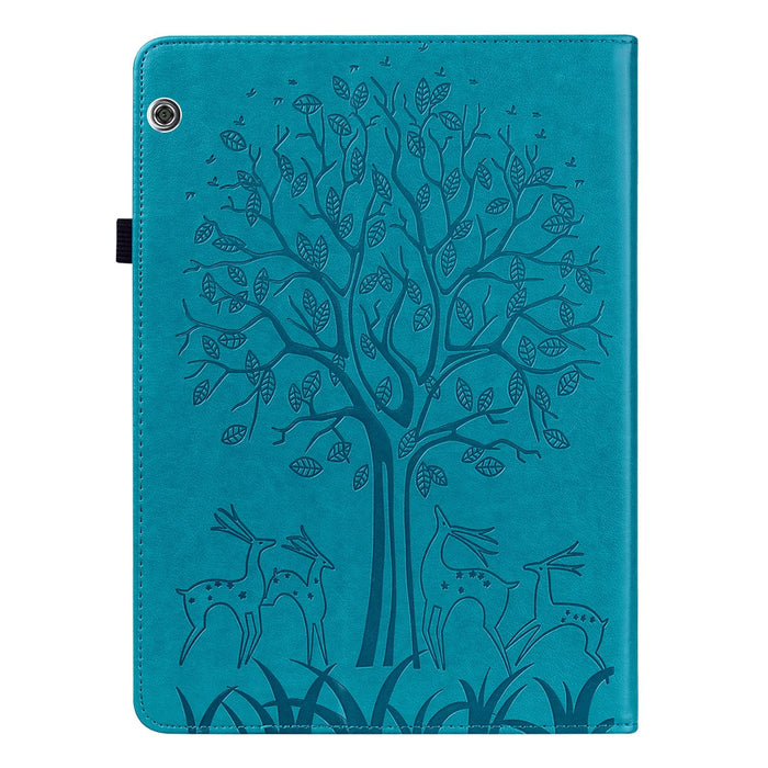 Tree & Deer Pattern Pressed Printing Horizontal Flip Pu Leather Case With Holder & Card Slots