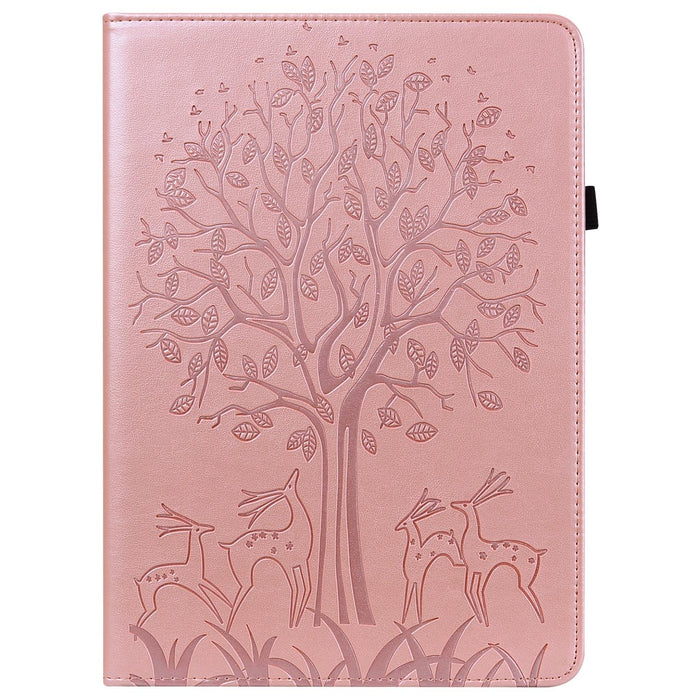 Tree & Deer Pattern Pressed Printing Horizontal Flip Pu Leather Case With Holder & Card Slots