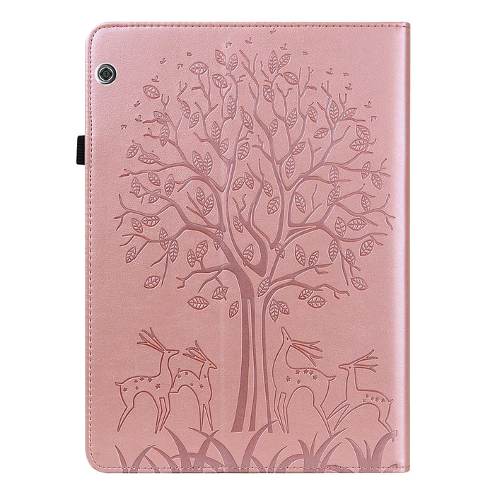 Tree & Deer Pattern Pressed Printing Horizontal Flip Pu Leather Case With Holder & Card Slots