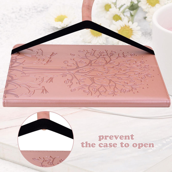Tree & Deer Pattern Pressed Printing Horizontal Flip Pu Leather Case With Holder & Card Slots