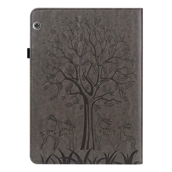 Tree & Deer Pattern Pressed Printing Horizontal Flip Pu Leather Case With Holder & Card Slots