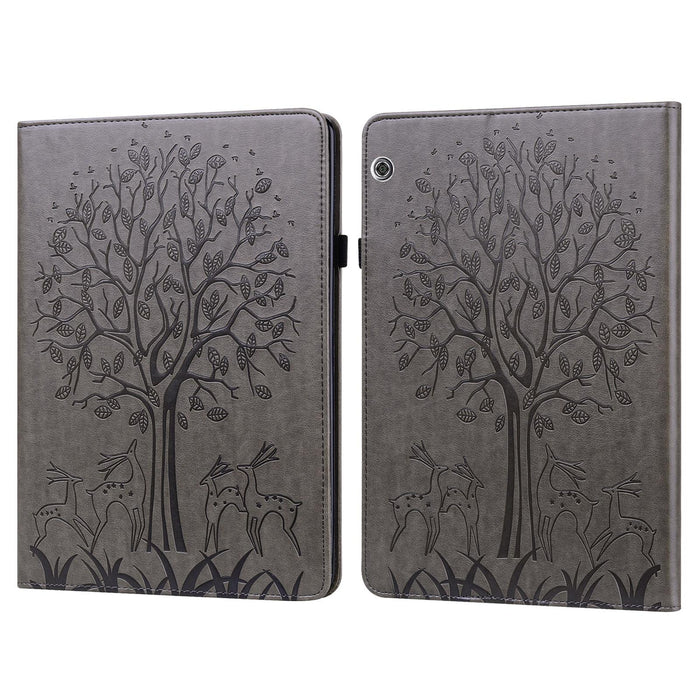 Tree & Deer Pattern Pressed Printing Horizontal Flip Pu Leather Case With Holder & Card Slots