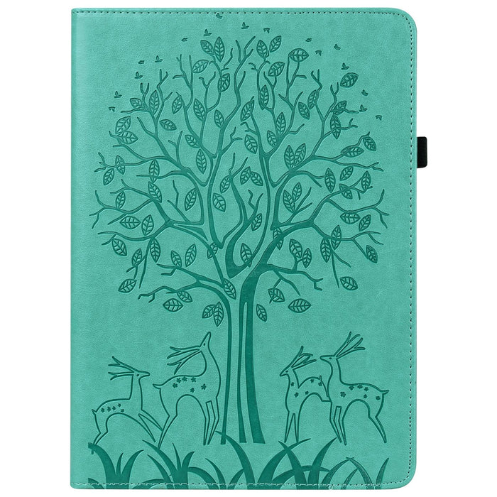 Tree & Deer Pattern Pressed Printing Horizontal Flip Pu Leather Case With Holder & Card Slots