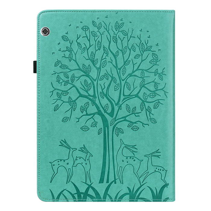Tree & Deer Pattern Pressed Printing Horizontal Flip Pu Leather Case With Holder & Card Slots