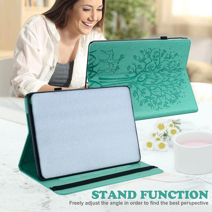 Tree & Deer Pattern Pressed Printing Horizontal Flip Pu Leather Case With Holder & Card Slots