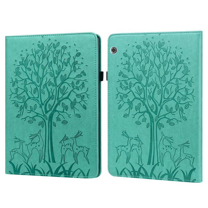 Tree & Deer Pattern Pressed Printing Horizontal Flip Pu Leather Case With Holder & Card Slots